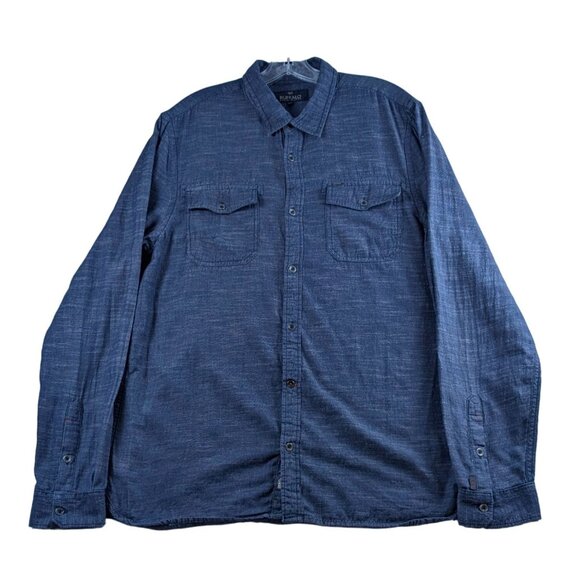 Buffalo David Bitton Mens Large Blue Denim Metal Button Up Long Sleeve Shirt - Picture 1 of 15